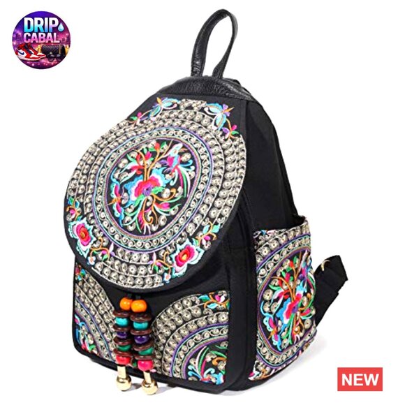 Vintage Embroidered Floral Bohemian Backpack Purse Adjustable Shoulder Bag main image 4